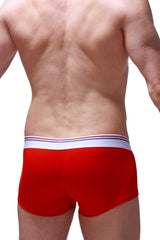 PetitQ trunk taik modal red men’s briefs with white elastic waistband and red and blue stripe accents
