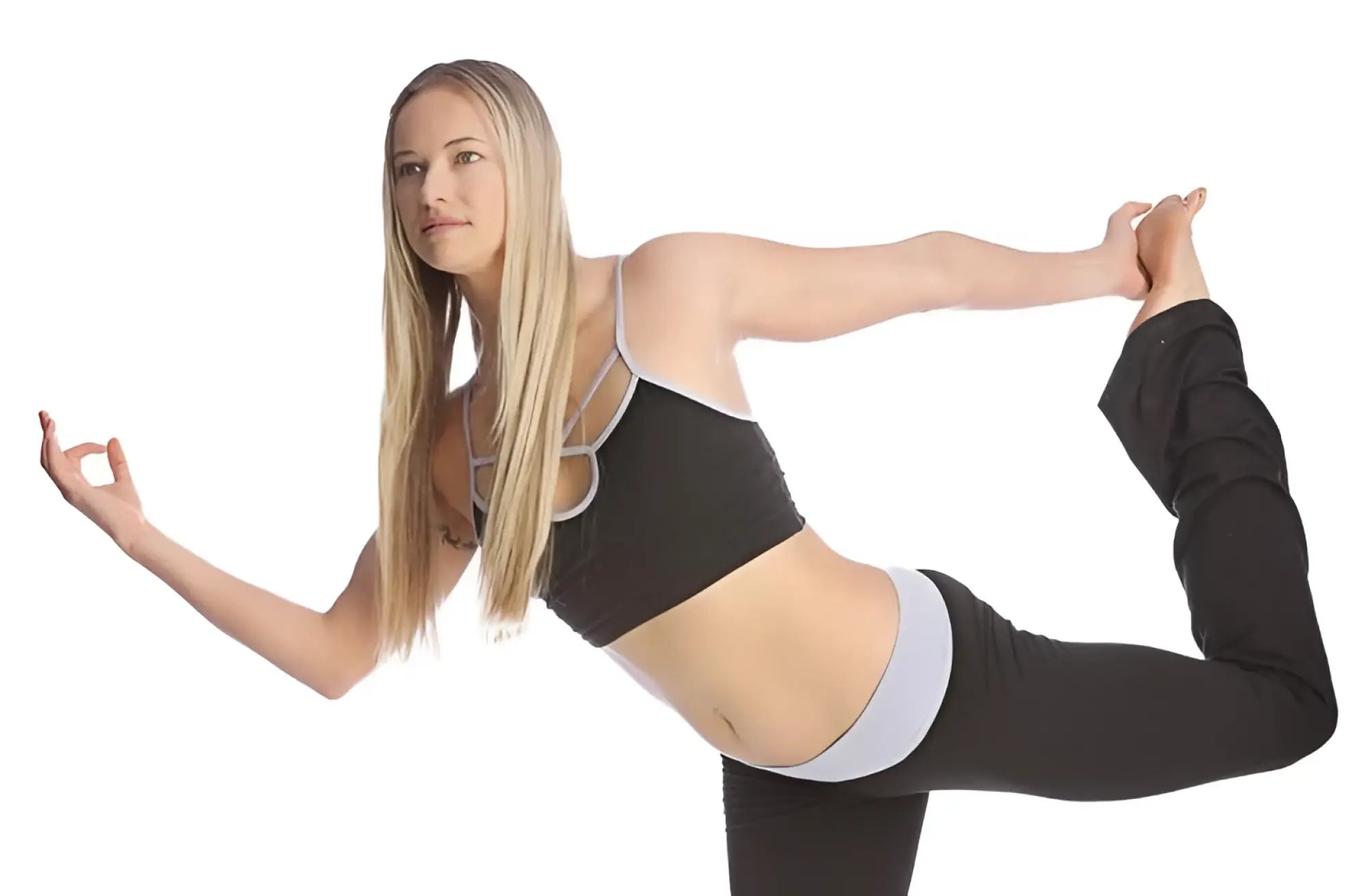 Black and light gray athletic bra top with crisscross straps designed for support and comfort during workouts