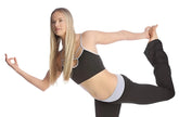 Black and light gray athletic bra top with crisscross straps designed for support and comfort during workouts