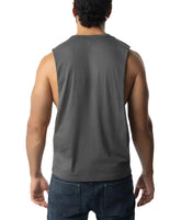 Brandmark shredder tank top 3.0 is a dark gray sleeveless muscle tank with a crew neckline and relaxed fit