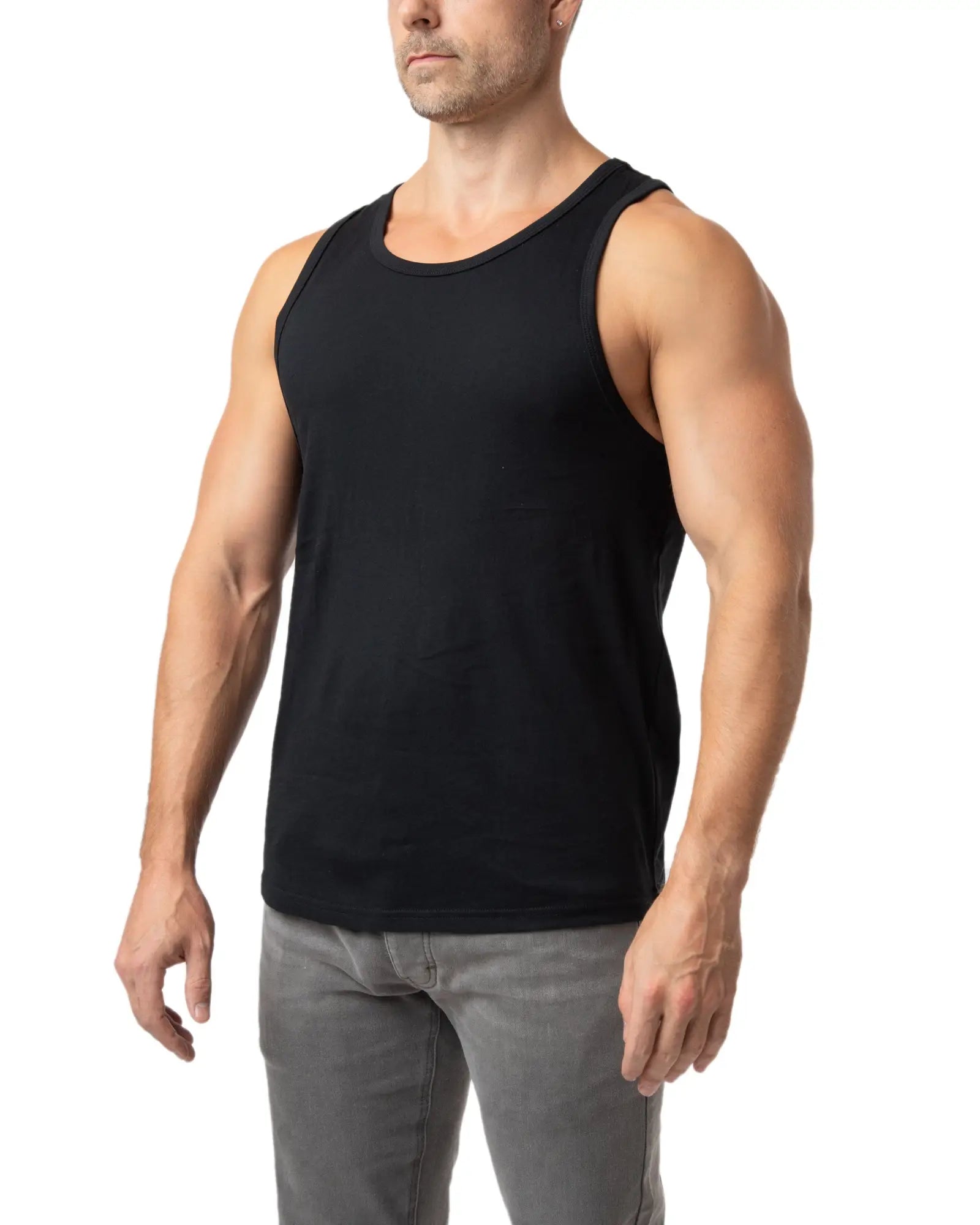 Black sleeveless tank top with a simple fitted design from Brandmark perfect for casual wear