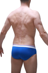 Blue mens briefs brief almard blue with white waistband and thin red and blue stripes for comfortable daily wear