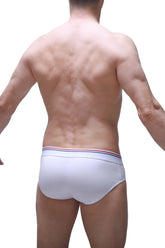 White briefs almard white with red white and blue striped waistband in soft cotton for everyday comfort