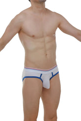 White briefs andrew white with blue trim and red white and blue striped waistband for comfortable daily wear