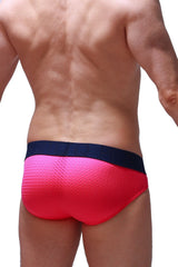 Brief anjouin bee pink bright pink mesh swim trunks with navy blue waistband for swimming and beachwear