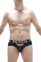 Black mesh briefs asserac black with white petitq logo band for breathable comfortable wear