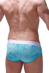 Brief bessay marbre green turquoise tie-dye men’s briefs with white pel branded elastic waistband front view