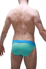 Brief blaru bamboo green turquoise and blue gradient swim trunks with smooth stretchy fabric waistband