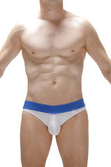 White briefs blaru white with a solid blue waistband made from soft breathable fabric for everyday comfort