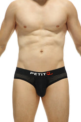 Black petitq men’s briefs brief chaon durtol black with perforated waistband and red logo detail