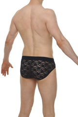 Brief dome lace black black lace briefs with floral pattern and solid black waistband front view