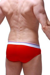 PetitQ brief dome modal red with red briefs and white waistband accented by thin red and blue stripes