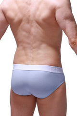 Light blue ribbed cotton briefs with a white elastic waistband featuring a subtle logo from brief dome rib sky blue collection