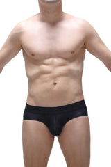 Black briefs with a smooth form-fitting design in voile fabric from brief dome voile black collection