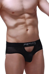 Black mesh briefs ethel durtol with central cutout and petitq logo waistband in black color