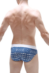 Mens briefs petitq brief jans new denim with blue and white pattern and solid white waistband