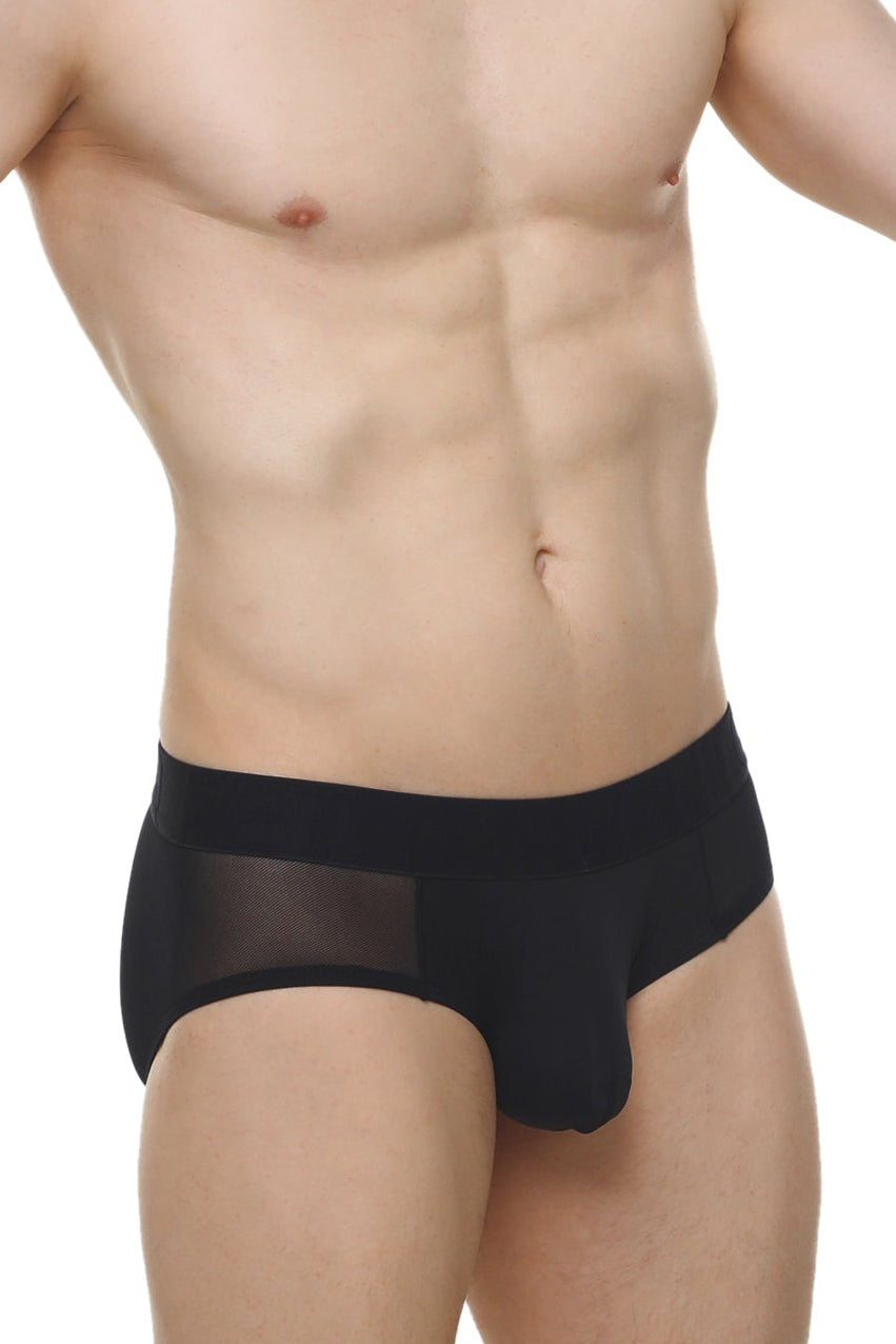 Black mesh briefs lescar with solid fabric waistband showing breathable lightweight design