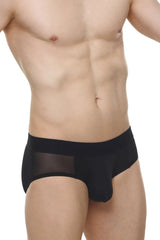Black mesh briefs lescar with solid fabric waistband showing breathable lightweight design
