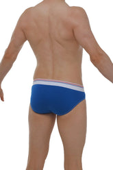 Blue men’s briefs brief linay bigout with white waistband and thin red and blue stripes for comfortable wear