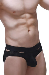 Black mesh briefs with solid waistband and cutout details from brief malans bee black collection