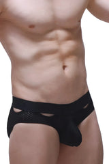 Black mesh briefs with solid waistband and cutout details from brief malans bee black collection