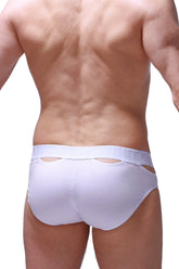 White men’s modal briefs malans with a sleek form-fitting design and subtle side cutouts in white color