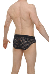 Black lace briefs maray lace black with a solid black waistband showing the front side of the product
