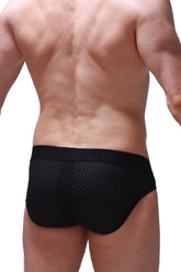 Black mesh briefs with a solid elastic waistband from brief maray tropical collection