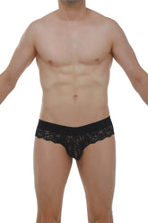 Black lace Brief Miers lace black underwear with intricate floral patterns and a solid waistband