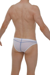 White mesh briefs with blue stitching details featuring breathable fabric in brief mison plum white design