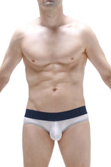 White men’s briefs brief moonshine plum navy with navy waistband and subtle gray stitching along edges front view