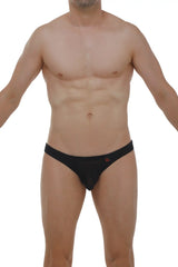 Black briefs myennnes black with a subtle red logo on the left hipband made from soft breathable fabric