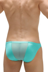 Brief myennnes joe green turquoise mesh briefs with a solid fabric back panel showing the back side