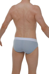 Light blue ribbed briefs with contrasting white waistband featuring soft textured fabric for comfortable wear