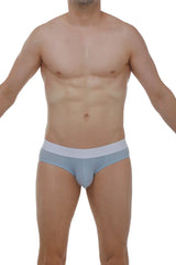 Light blue textured briefs with a contrasting white waistband in ribbed fabric for comfortable everyday wear