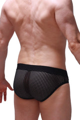 Brief pluven durtol black black mesh briefs with solid waistband and white dot pattern on front side