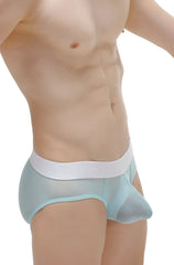 Light blue sheer mesh briefs with white elastic waistband from brief protruder detachable net teal collection