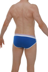 Blue men’s briefs in modal fabric with white trim and a thin red stripe on the waistband brief retro modal blue