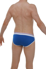 Blue men’s briefs in modal fabric with white trim and a thin red stripe on the waistband brief retro modal blue