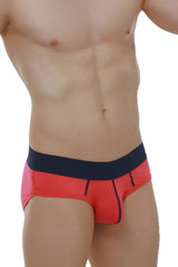 Brief retro modal fuchsia bright coral red briefs with navy blue waistband and black stitching details