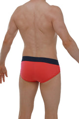 Brief retro modal fuchsia red briefs with a navy blue waistband made from soft modal fabric