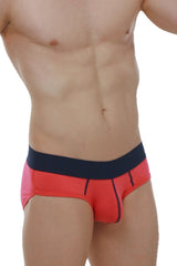 Brief retro modal fuchsia bright coral red briefs with navy blue waistband and black stitching details