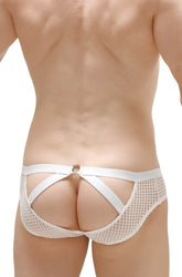 White mesh briefs brief scaux durtol with central ring and crisscrossing straps in a breathable design