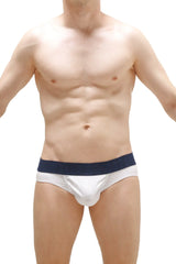 White briefs taik modal with navy blue waistband made from soft modal fabric for comfortable everyday wear