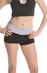Black and light gray bumble short athletic shorts with wide elastic waistband designed for comfort and performance