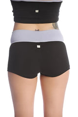Bumble short black and light gray two-tone snug fit shorts with elastic waistband and small brand tag on the back