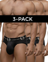 Black wildman brand big boy pouch briefs with sleek form-fitting design and subtle logo band buy three and save offer