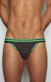 Black c-in2 jockstrap 3226-080 with neon green trim and bold geometric logo band designed for athletic support