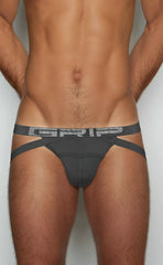 Dark gray form-fitting athletic briefs c-in2 jockstrap 3525-073 with wide waistband and grip logo in lighter gray