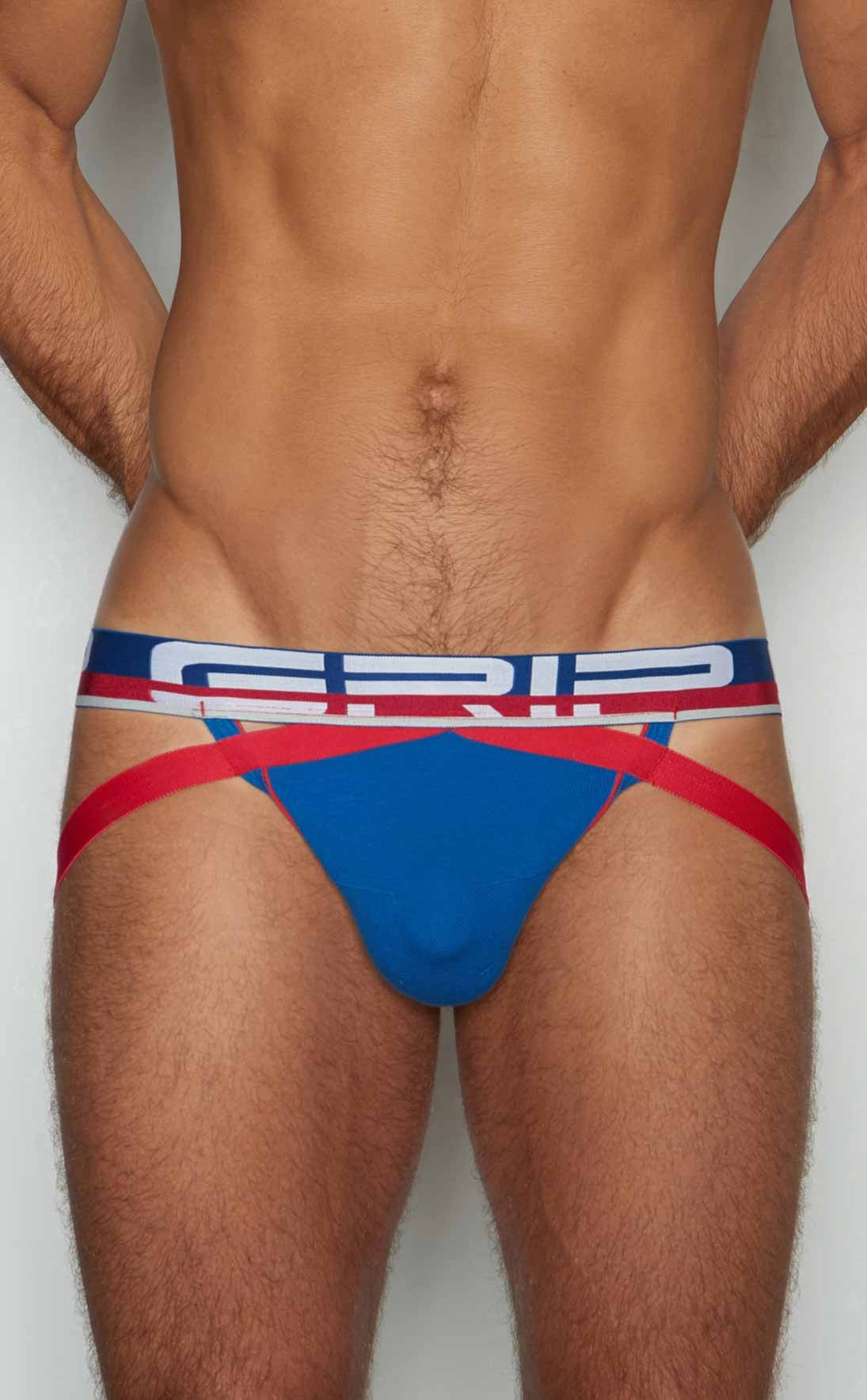 Blue and red grip brand briefs with bold striped waistband for c-in2 jockstrap 3326-421